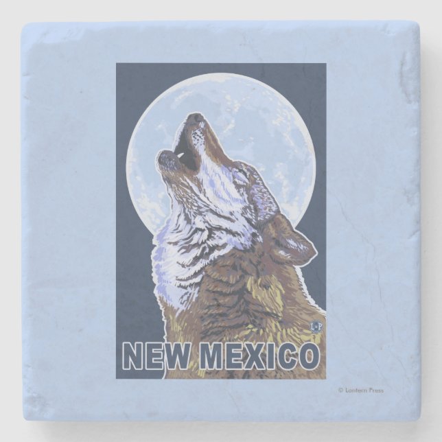 Grey Wolf HowlingNew Mexico Stone Coaster (Front)