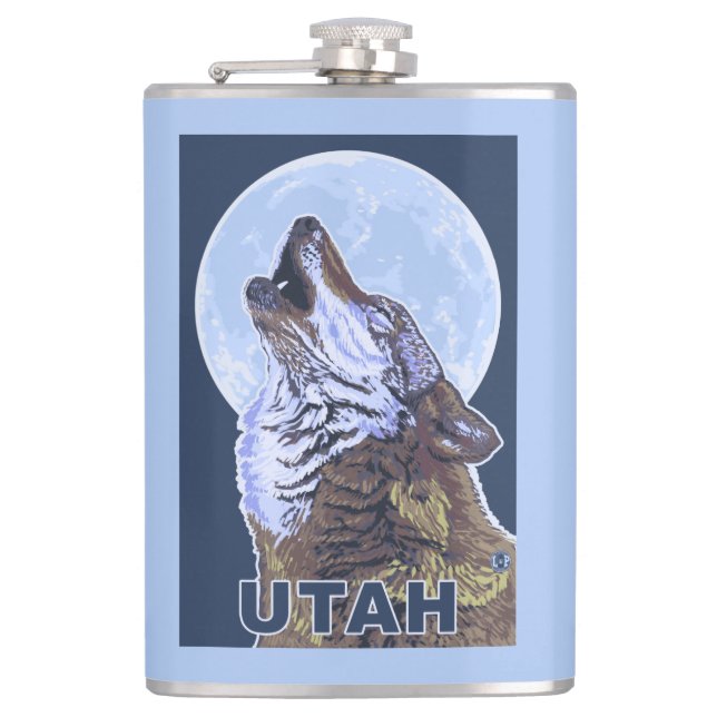 Grey Wolf HowlingUtah Hip Flask (Front)