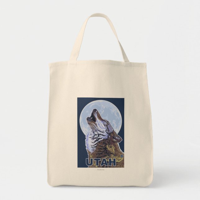 Grey Wolf HowlingUtah Tote Bag (Front)