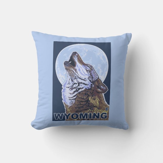Grey Wolf HowlingWyoming Cushion (Front)