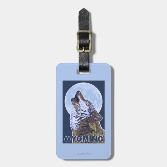 Grey Wolf HowlingWyoming Luggage Tag (Front Vertical)