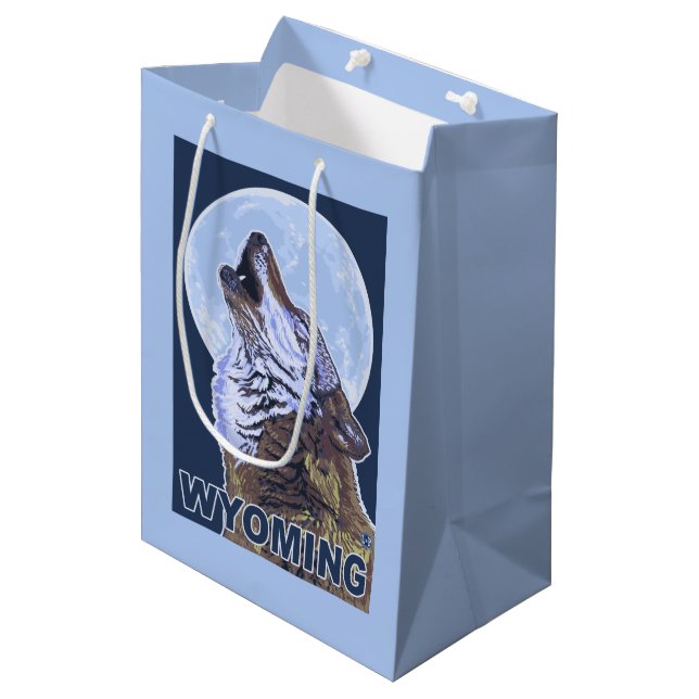 Grey Wolf HowlingWyoming Medium Gift Bag (Front Angled)