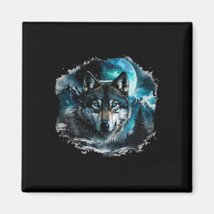 Grey Wolf Hunting Ground Icy Moon Forest Galaxy Magnet