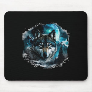 Grey Wolf Hunting Ground Icy Moon Forest Galaxy Mouse Pad