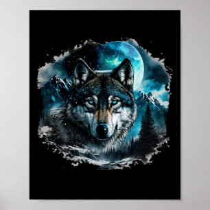 Grey Wolf Hunting Ground Icy Moon Forest Galaxy Poster