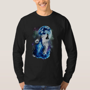 Grey Wolf Hunting Ground Icy Moon Forest Galaxy T-Shirt
