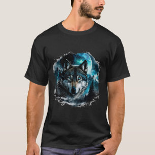 Grey Wolf Hunting Ground Icy Moon Forest Galaxy T-Shirt
