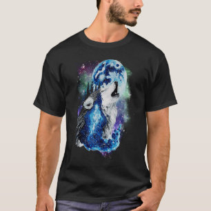 Grey Wolf Hunting Ground Icy Moon Forest Galaxy T-Shirt