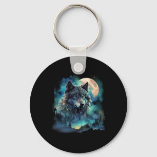Grey Wolf Hunting Grounds Icy Moon Forest Galaxy Key Ring