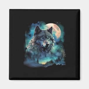 Grey Wolf Hunting Grounds Icy Moon Forest Galaxy  Magnet