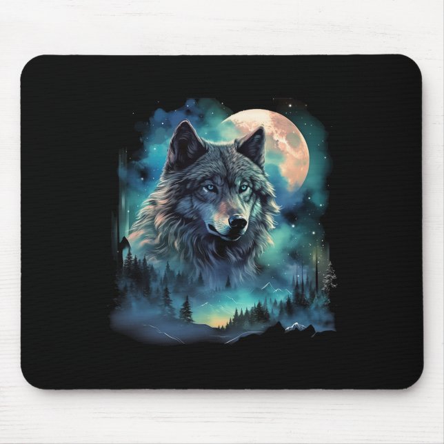 Grey Wolf Hunting Grounds Icy Moon Forest Galaxy  Mouse Pad (Front)