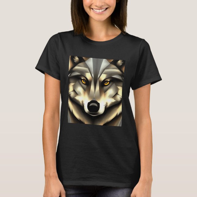 Grey Wolf In Geometric Style T-Shirt (Front)