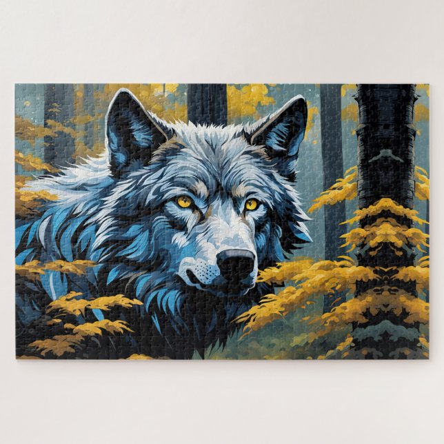 Grey Wolf in Golden Forest Jigsaw Puzzle (Horizontal)