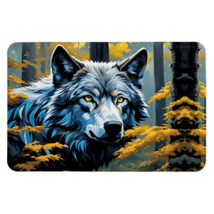 Grey Wolf in Golden Forest Magnet