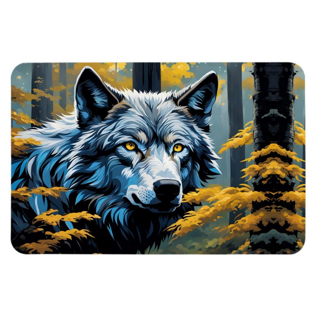 Grey Wolf in Golden Forest Magnet (Horizontal)