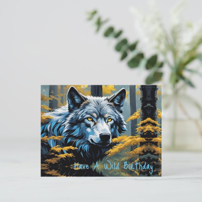 Grey Wolf in Golden Forest Postcard (Standing Front)