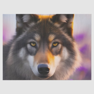 Grey wolf in purple flowers  tissue paper