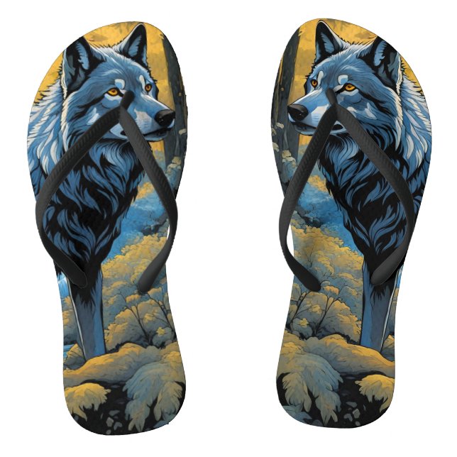Grey Wolf in the woods Thongs (Footbed)