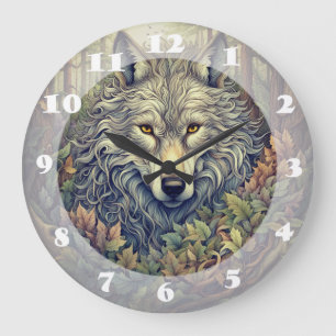 Grey Wolf  Large Clock
