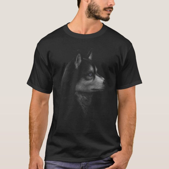 Grey Wolf Looks With Blue Eyes Wolf T-Shirt (Front)