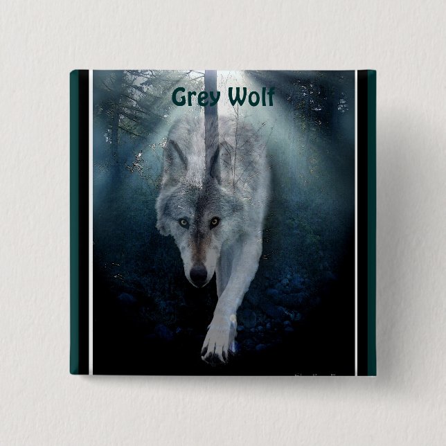 Grey Wolf & Misty Trees Wildlife-lover 15 Cm Square Badge (Front)