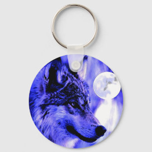 Grey Wolf & Moon Key Ring