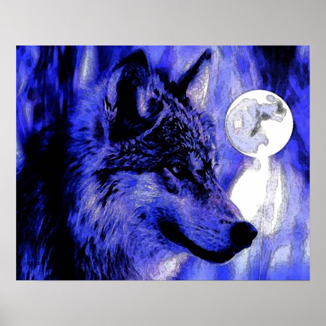 Grey Wolf & Moon Poster Print (Front)