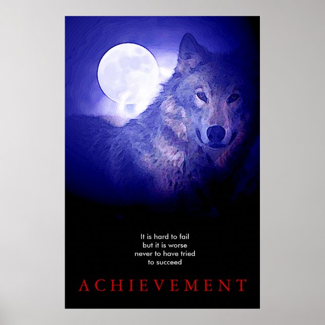 Grey Wolf Motivational Unique Blue Night Fullmoon Poster (Front)
