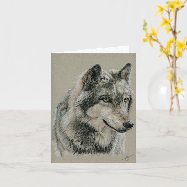 Grey Wolf notecard (Yellow Flower)