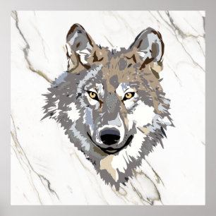 Grey Wolf On Marble Poster
