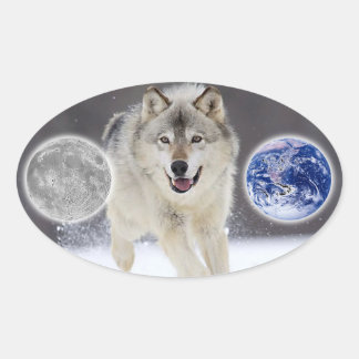 grey wolf oval sticker