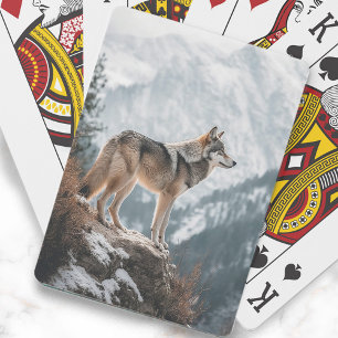 Grey Wolf Photo Mountains Snow Playing Cards
