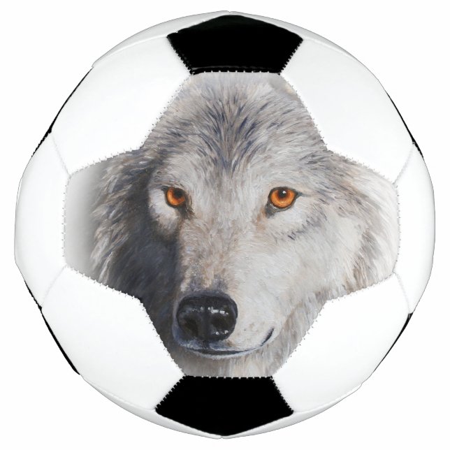 Grey Wolf Portrait Soccer Ball (Front)