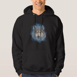 Grey Wolf Portrait Wolf Face Animal Artwork Nature Hoodie