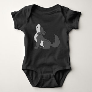 Grey Wolf Pup Howling Baby Bodysuit