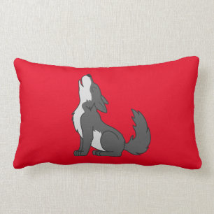 Grey Wolf Pup Howling Lumbar Cushion