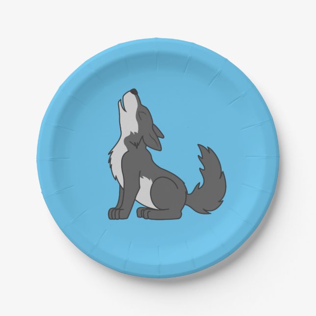 Grey Wolf Pup Howling Paper Plate (Front)