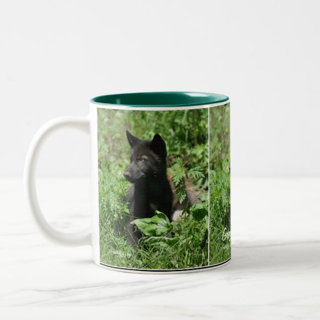 Grey Wolf Pup Wildlife Photography Mug (Left)