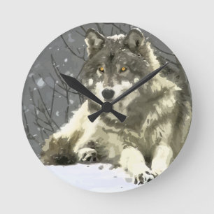 Grey Wolf Round Clock