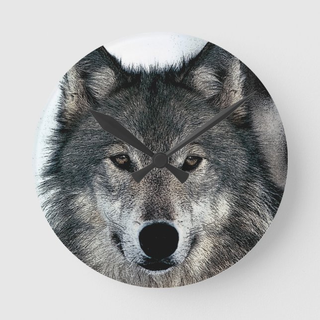 Grey Wolf Round Clock (Front)