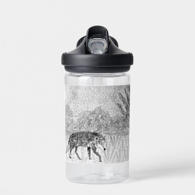 Grey Wolf Save Wildlife Custom Water Bottle (Front)