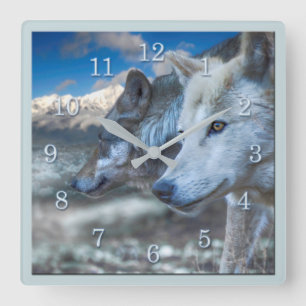 Grey Wolf SENTINEL WOLVES Square Wall Clock