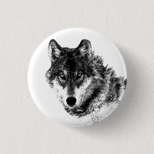 Grey Wolf Sketch Artwork 3 Cm Round Badge