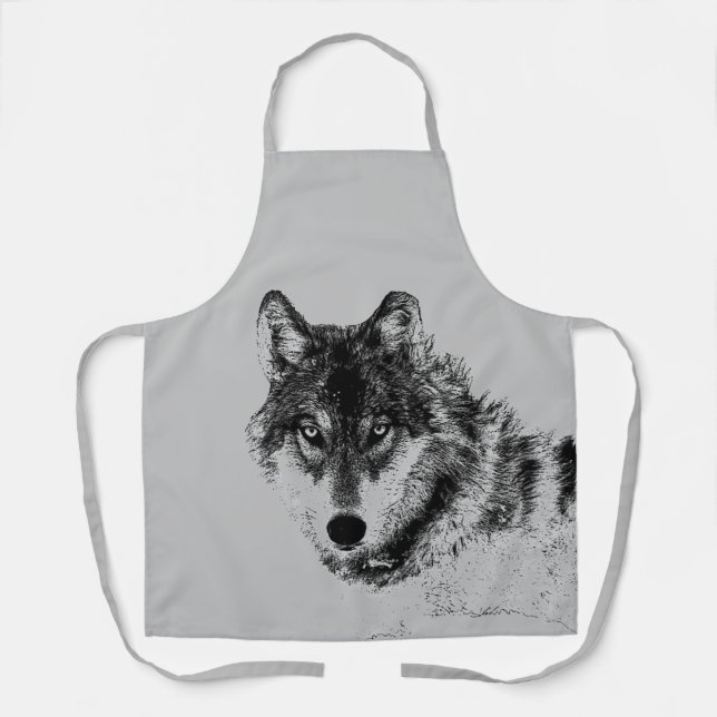 Grey Wolf Sketch Artwork Apron (Front)