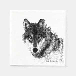 Grey Wolf Sketch Artwork Napkin