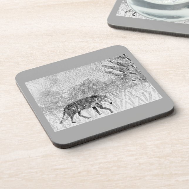 Grey Wolf Sketch Wild Animal Art Coaster (Left Side)