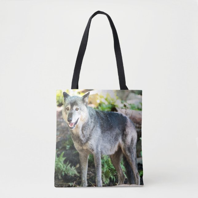 Grey Wolf Standing Alone Tote Bag (Front)
