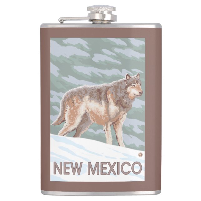 Grey Wolf StandingNew Mexico Hip Flask (Front)