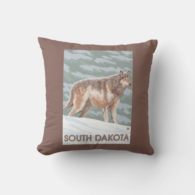 Grey Wolf StandingSouth Dakota Cushion (Front)