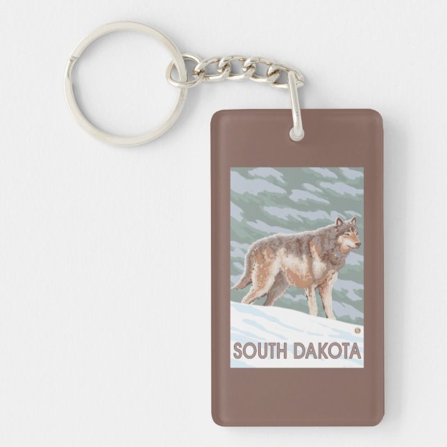 Grey Wolf StandingSouth Dakota Key Ring (Front)
